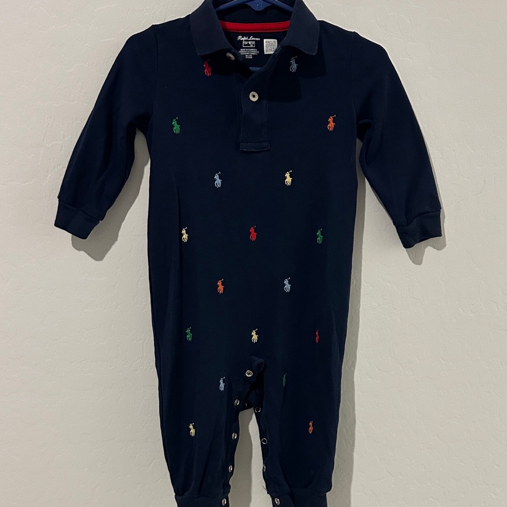Ralph Lauren Navy One Piece with Colorful Embroidery boys